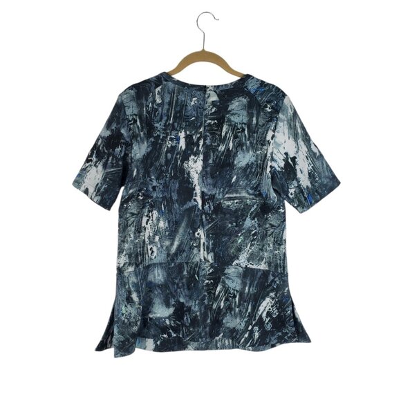 Piazza Sempione Scuba Top Short Sleeve Peplum Blue Gray Marble Size 40 US 6 - Picture 5 of 9